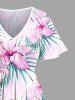 Plus Size Hibiscus Flowers Tropical Leaf Print Split Hawaii Midi Dress -  