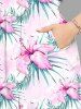 Robe mi-longue hawaïenne fendue à imprimé feuilles tropicales et fleurs d'hibiscus grande taille - Rose clair 2X