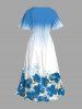 Plus Size Flowers Leaf Ombre Print Split Hawaii Midi Dress -  