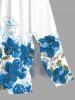 Robe mi-longue hawaïenne fendue à imprimé ombré fleurs et feuilles grande taille - Bleu Ciel 2X