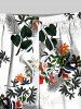 Plus Size Tropical Leaf Flower Print Hawaii Drawstring Beach Shorts For Men -  