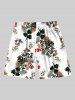Plus Size Tropical Leaf Flower Print Hawaii Drawstring Beach Shorts For Men -  