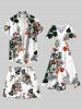 Plus Size Tropical Leaf Flower Print Hawaii Drawstring Beach Shorts For Men -  