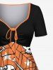 Plus Size Skull Bone Spider Web Star Print Halloween Cinched A Line Dress -  