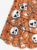 Plus Size Skull Bone Spider Web Star Print Halloween Cinched A Line Dress -  
