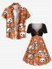 Plus Size Skull Bone Spider Web Star Print Halloween Cinched A Line Dress -  