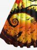 Plus Size Glitter Moon Bat Castle Spiral Tree Skull Print Halloween Vintage Swing A Line Dress -  
