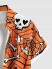 Plus Size Skull Bone Spider Web Star Print Halloween Button Pocket Shirt For Men -  