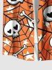 Plus Size Skull Bone Spider Web Star Print Halloween Button Pocket Shirt For Men -  