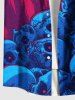Plus Size Skull Cave Print Halloween Button Pocket Shirt For Men -  