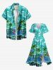 Plus Size Coconut Tree Sea Parrot Ombre Cloud Print Hawaii Split Pocket A Line Midi Dress -  