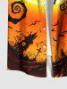 Plus Size Glitter Moon Bat Castle Spiral Tree Skull Print Halloween Buttons Pocket Shirt For Men -  