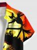 Plus Size Glitter Moon Bat Castle Spiral Tree Skull Print Halloween Buttons Pocket Shirt For Men -  