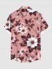 Plus Size Flower Leaf Branch Print Hawaii Button Pocket Shirt For Men -  