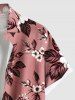 Plus Size Flower Leaf Branch Print Hawaii Button Pocket Shirt For Men -  