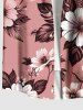 Plus Size Flower Leaf Branch Print Hawaii Button Pocket Shirt For Men -  