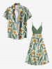 Plus Size Flowers Leaf Print Surplice Hawaii Cami Dress - Vert 6X