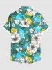 Plus Size Flowers Leaf Colorblock Print Buttons Pocket Hawaii Shirt For Men -  