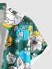 Plus Size Flowers Leaf Colorblock Print Buttons Pocket Hawaii Shirt For Men -  