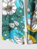Plus Size Flowers Leaf Colorblock Print Buttons Pocket Hawaii Shirt For Men -  