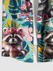 Plus Size Flowers Tropical Leaf Raccoon Print Buttons Pocket Hawaii Shirt For Men -  