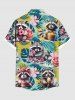Plus Size Flowers Tropical Leaf Raccoon Print Buttons Pocket Hawaii Shirt For Men -  