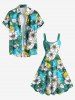 Plus Size Flowers Leaf Colorblock Print Hawaii Tank Dress -  