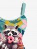 Plus Size Flowers Tropical Leaf Raccoon Print Hawaii Tank Dress -  