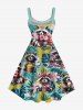Plus Size Flowers Tropical Leaf Raccoon Print Hawaii Tank Dress -  