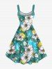 Plus Size Flowers Leaf Colorblock Print Hawaii Tank Dress -  