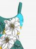 Plus Size Flowers Leaf Colorblock Print Hawaii Tank Dress -  
