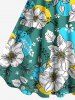 Plus Size Flowers Leaf Colorblock Print Hawaii Tank Dress -  