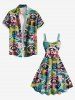 Plus Size Flowers Tropical Leaf Raccoon Print Hawaii Tank Dress -  