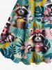Plus Size Flowers Tropical Leaf Raccoon Print Hawaii Tank Dress -  