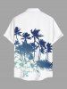 Plus Size Coconut Tree Hibiscus Flowers Leaf Print Buttons Pocket Hawaii Shirt For Men -  