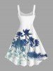 Plus Size Coconut Tree Hibiscus Flowers Leaf Print Hawaii Tank Dress -  