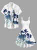 Plus Size Coconut Tree Hibiscus Flowers Leaf Print Hawaii Tank Dress -  