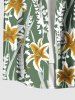 Plus Size Flowers Leaf Print Buttons Pocket Hawaii Shirt For Men -  