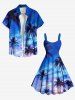 Plus Size Coconut Tree Ombre Galaxy Print Hawaii A Line Dress -  