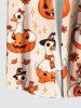 Plus Size Cute Pumpkin Goose Flower Stars Print Halloween Button Pocket Shirt For Men -  