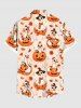 Plus Size Cute Pumpkin Goose Flower Stars Print Halloween Button Pocket Shirt For Men -  
