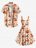 Plus Size Cute Pumpkin Goose Flower Stars Print Halloween A Line Tank Dress -  
