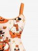 Plus Size Cute Pumpkin Goose Flower Stars Print Halloween A Line Tank Dress -  