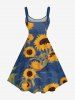 Robe trapèze hawaïenne grande taille à imprimé tournesol - Bleu Ciel XXS