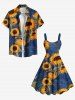 Robe trapèze hawaïenne grande taille à imprimé tournesol - Bleu Ciel XXS