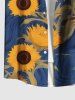 Chemise hawaïenne grande taille à imprimé tournesol et poches boutonnées pour homme - Bleu 2XL