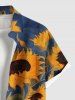 Plus Size Sunflower Print Hawaii Button Pocket Shirt For Men -  