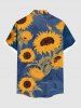 Plus Size Sunflower Print Hawaii Button Pocket Shirt For Men -  