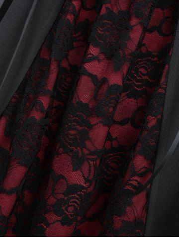 Rose Flower Lace Patchwork Lace-up Top and Skulls Fishnet Overlay Ruffles Skirted Flare Pants Plus Size Outfit