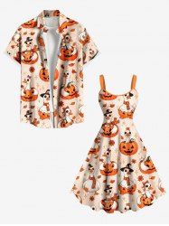 Tenue d'Halloween mignonne, motif citrouille, oie, fleurs, étoiles, grande taille, assortie pour les couples - orange clair 